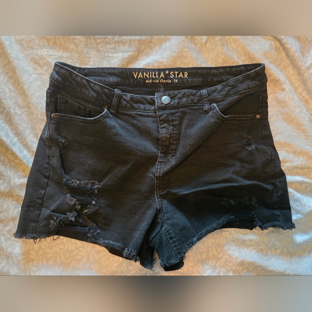 Vanilla Star Black Distressed High-Rise Jean Shorts